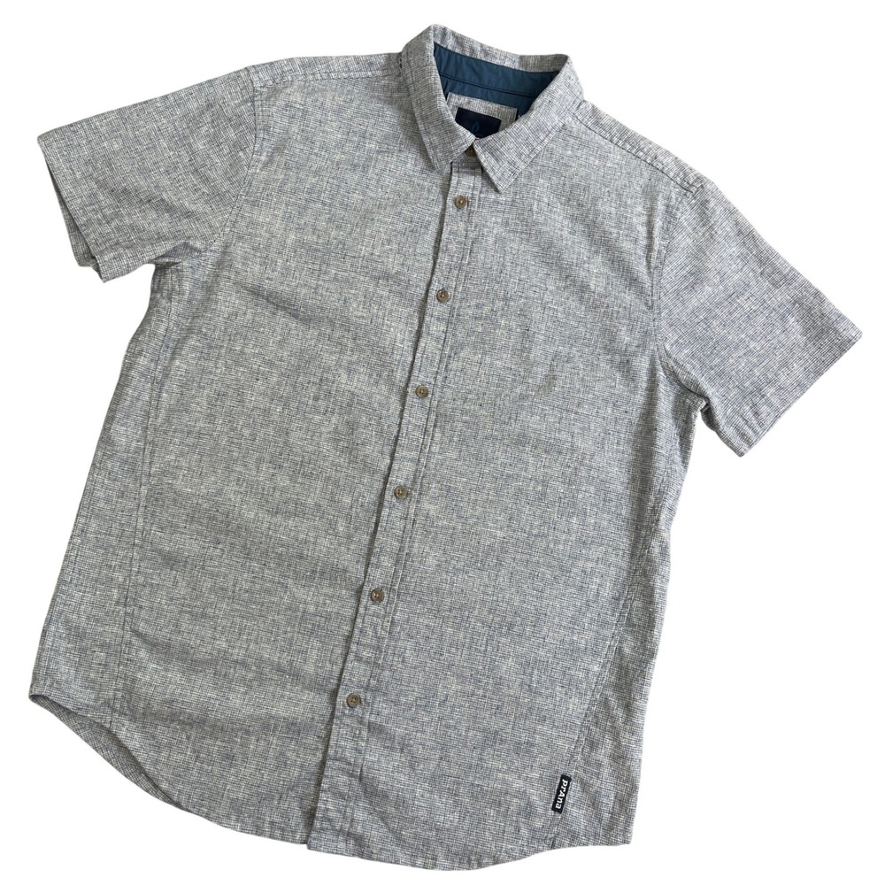 Prana Grixson Breathable Hemp Blend Short Sleeve Button Up Shirt Men Medium Blue